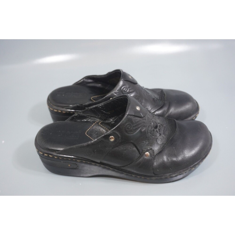 Born Coraline Women's Size 7 Black Leather Wedge Clogs Mules Comfort Slip On
